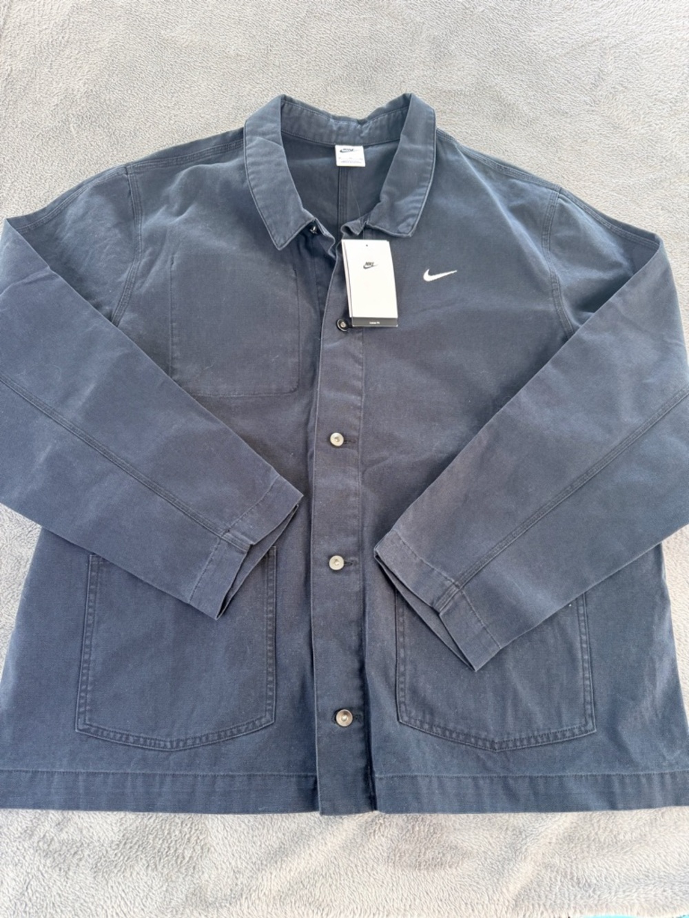 Nike Men's Navy Button-Front Shirt Jacket with White Swoosh